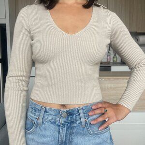 Abercrombie & Fitch Ribbed Long Sleeve Polo in Taupe (XS)